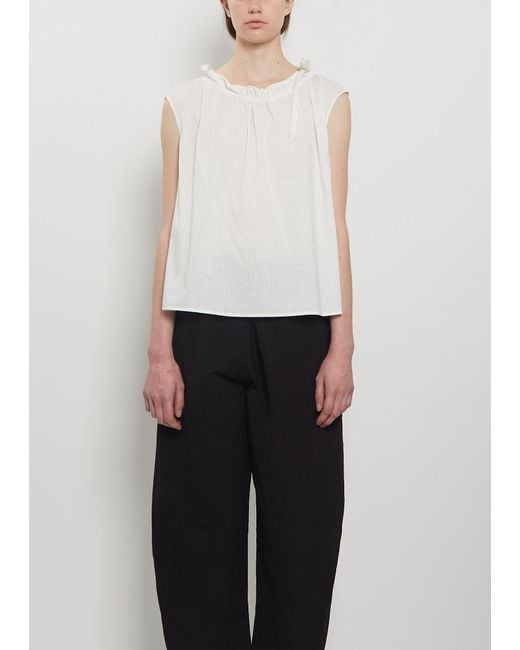 Apuntob White Pinstriped Cotton Silk Tank Top