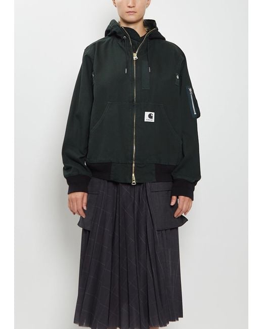 SACAI X CARHARTT WIP Black Washed Cotton Denim Duck Hooded Blouson