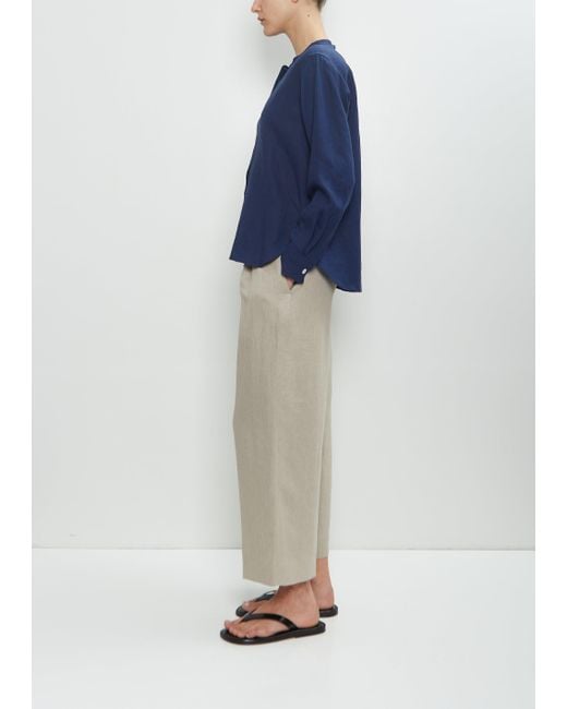 Margaret Howell Blue Linen Button Through Collarless Shirt