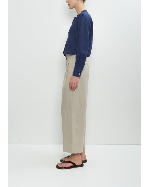 Margaret Howell Blue Linen Pleated Front Cropped Trouser