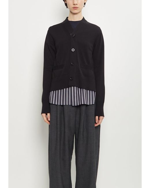 Sacai Black Cotton Poplin X Knit Cardigan