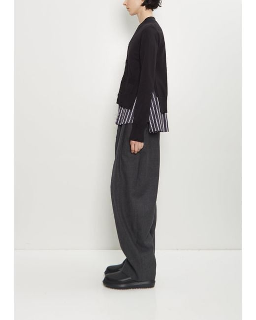 Sacai Black Cotton Poplin X Knit Cardigan