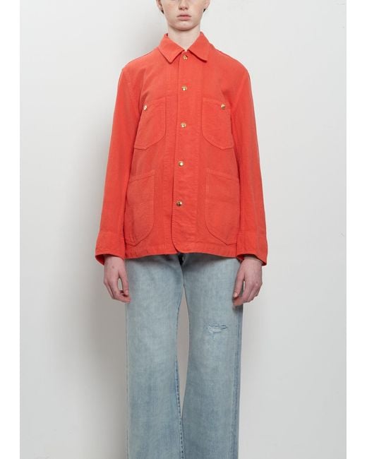 AURALEE Wool Cotton Linen Ox Work Jacket in Red | Lyst UK