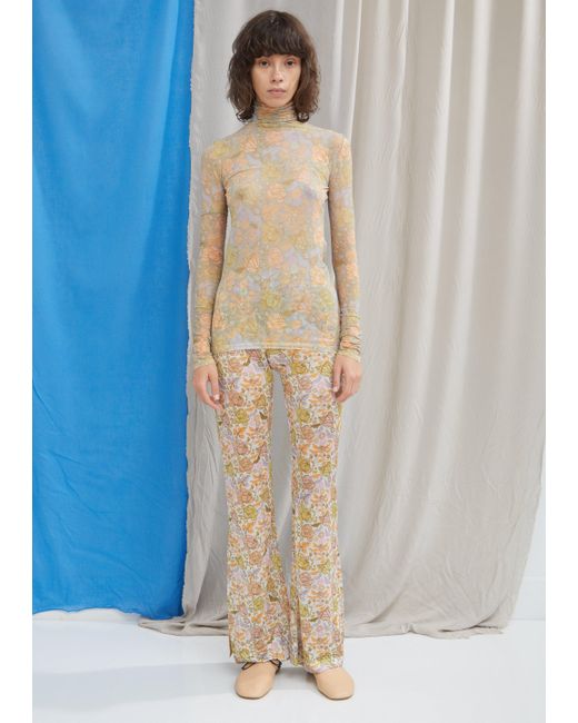 Acne Multicolor Lurex Flared Floral Trousers