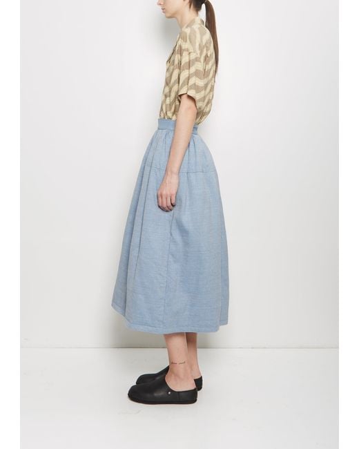 Visvim Blue Wool Linen Elevation Sashinko Down Skirt