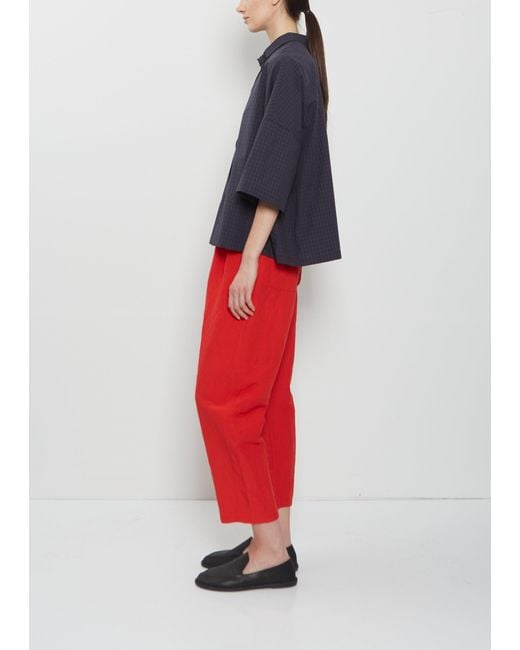 Apuntob Red Three-quarter Sleeves Cotton Shirt
