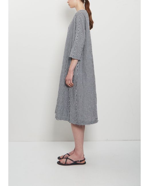 Apuntob Gray Crinkled Linen 3/4 Sleeve Tunic Dress
