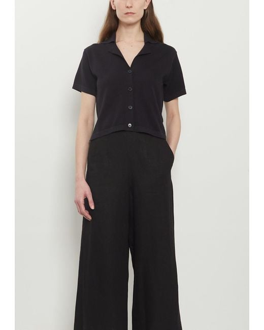 Margaret Howell Black Cotton Cashmere Short Sleeve Shirt