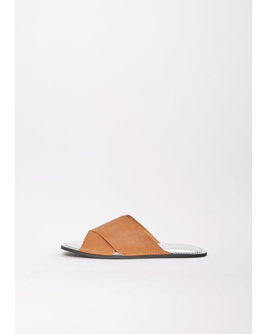 Plan C White Flat Leather Strap Sandal