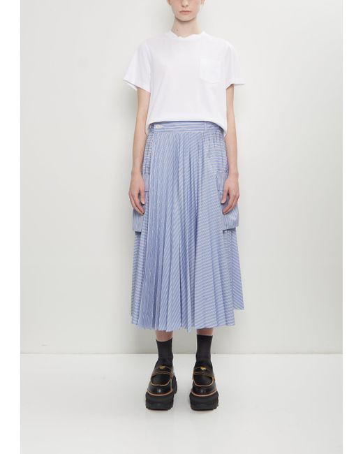 Sacai Blue Cotton Poplin Pleated Skirt