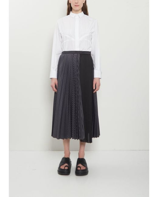 Sacai White Pleated Cotton Poplin Skirt