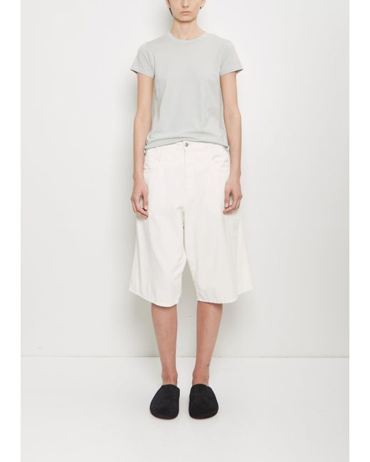 6397 White Cotton Corduroy Baggy Short