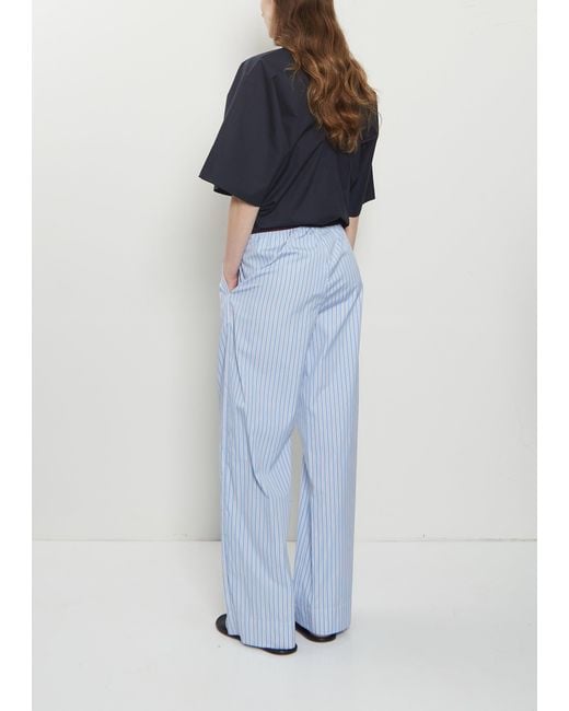 Plan C Blue Striped Cotton Popeline Pants