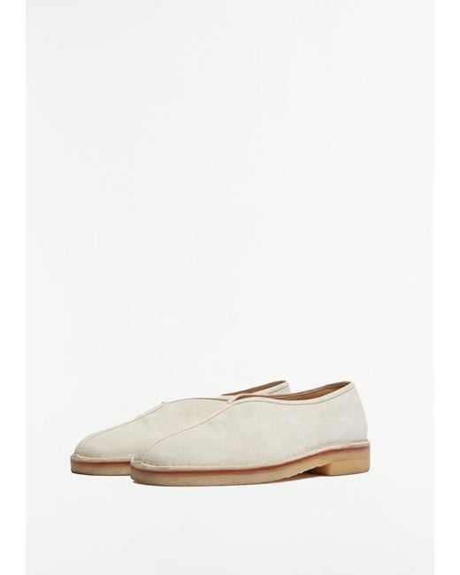 Lemaire White Suede Piped Crepe Slippers