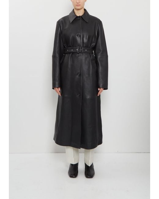 Totême  Black Belted Leather Coat