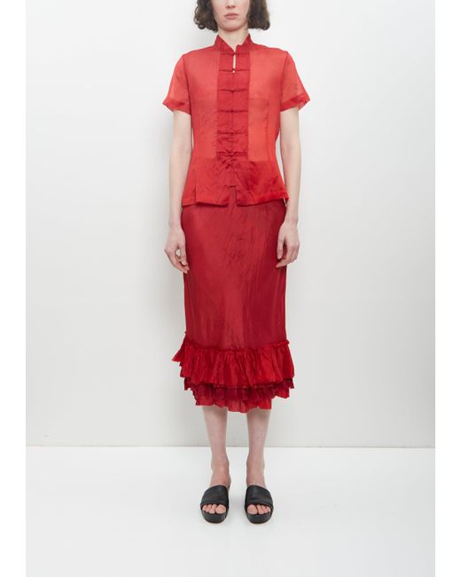 Dosa Red Silk Ruffle Skirt