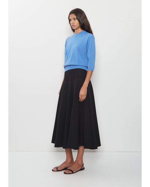 6397 Blue Knit Combo Godet Skirt