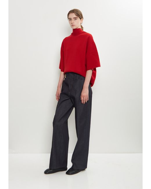 Carven Red Washed Cotton Straight Jeans