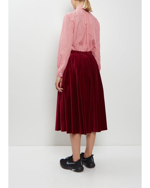 Comme des Garçons Red Pleated Cotton Velvet Skirt