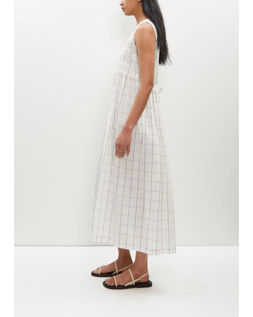 Sara Lanzi White Sleeveless Windowpane Cotton Dress