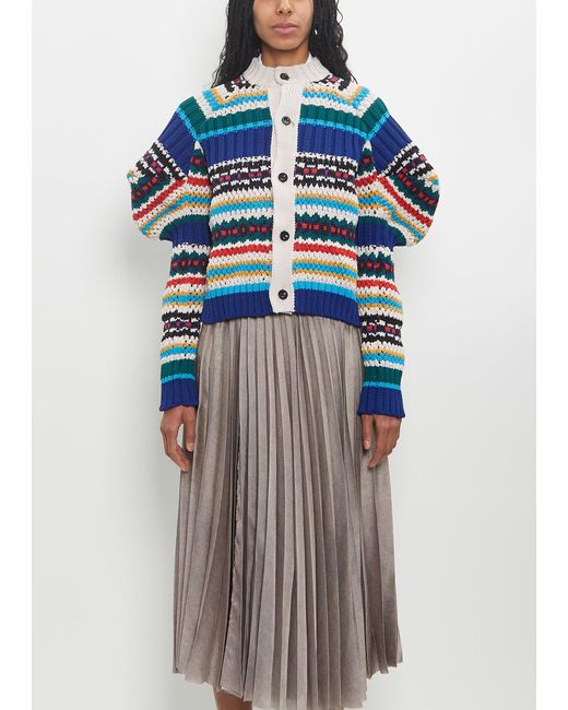 Sacai Blue Poly Mesh Knit Cardigan
