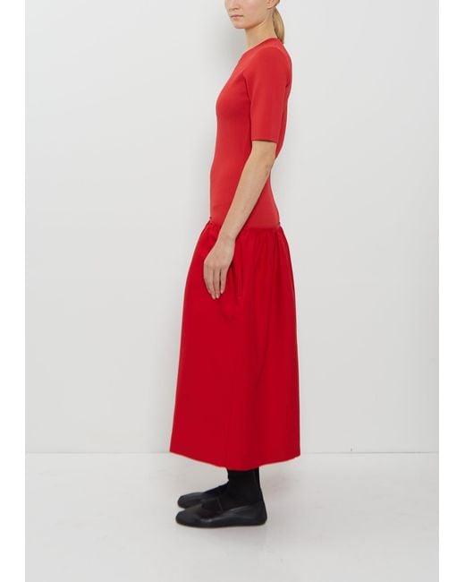 Totême  Red Twinflower Wool Silk Tee Dress