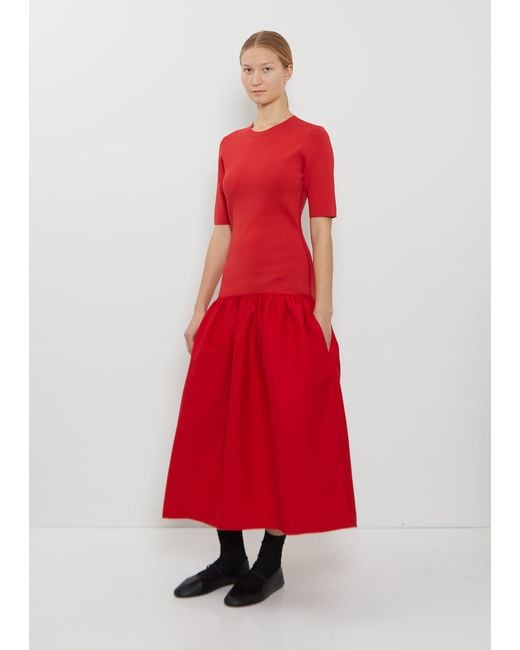 Totême  Red Twinflower Wool Silk Tee Dress