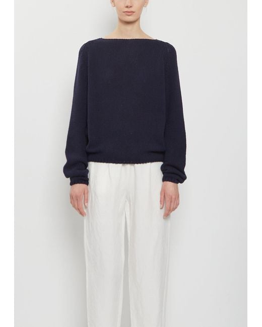Apuntob Blue Boat Neck Silk Sweater