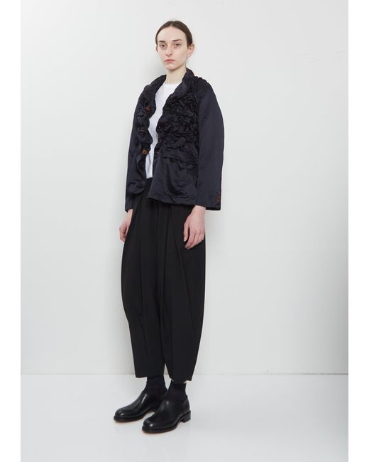 Comme des Garçons Blue Satin Tech Asymmretic Ruched Blazer