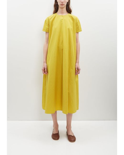 Apuntob Yellow Cotton Gabardine Short Sleeve Henley Dress