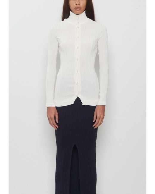 Issey Miyake White Rill High Neck Pleats Shirt