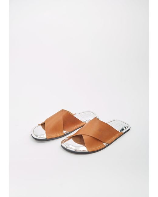 Plan C White Flat Leather Strap Sandal