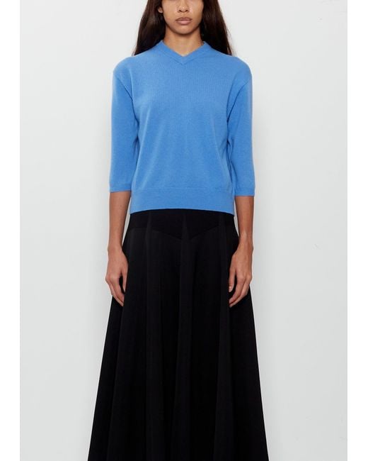 6397 Blue Elbow V-neck Cashmere Sweater