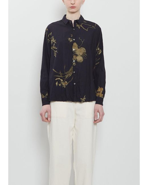 Pas De Calais Blue Japonism Flower Cotton Shirt