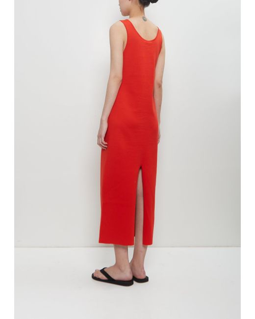 Auralee Red Cotton Silk Strech Double Face Knit Dress
