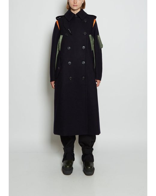 Sacai Blue Wool Melton & Nylon Bomber Coat