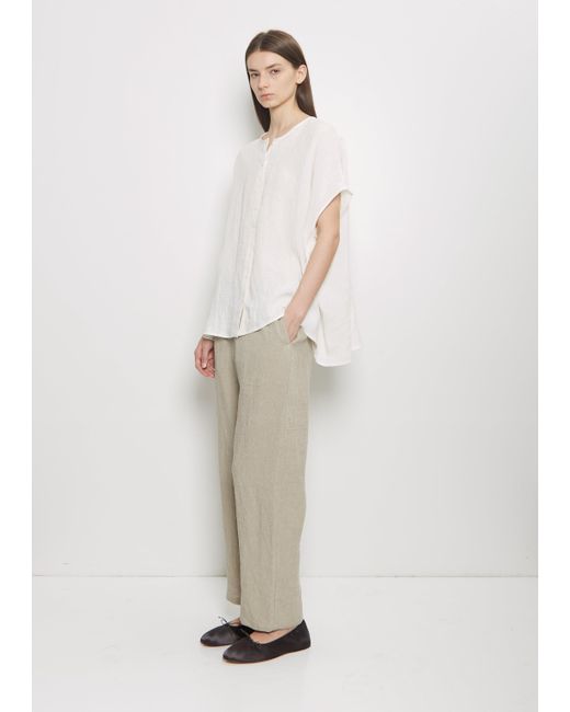 Apuntob White Linen Collarless Button Down Top