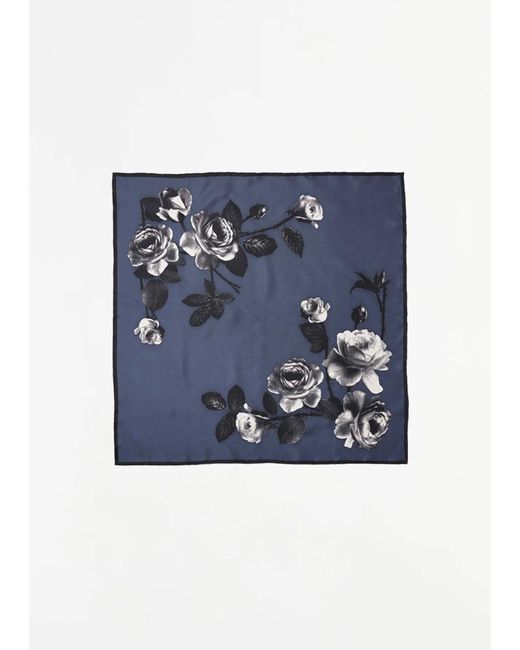 Margaret Howell Blue Two Color Rose Silk Scarf