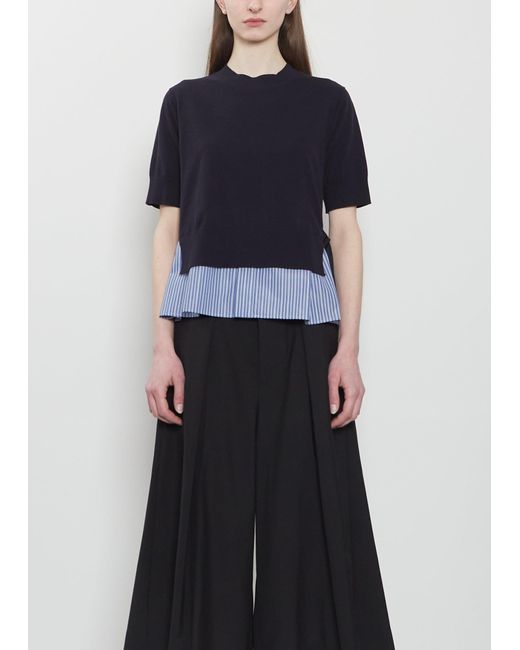 Sacai Blue Poplin X Cotton Knit Pullover