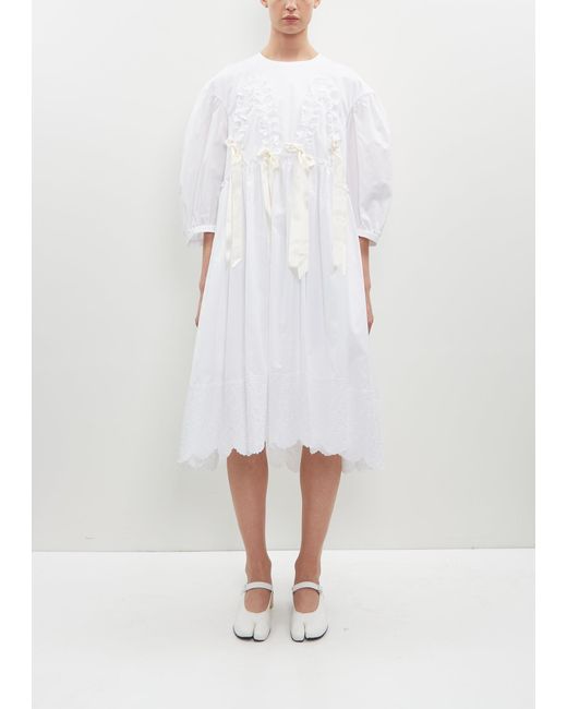 Simone Rocha White Puff Sleeve Cotton Smock Dress