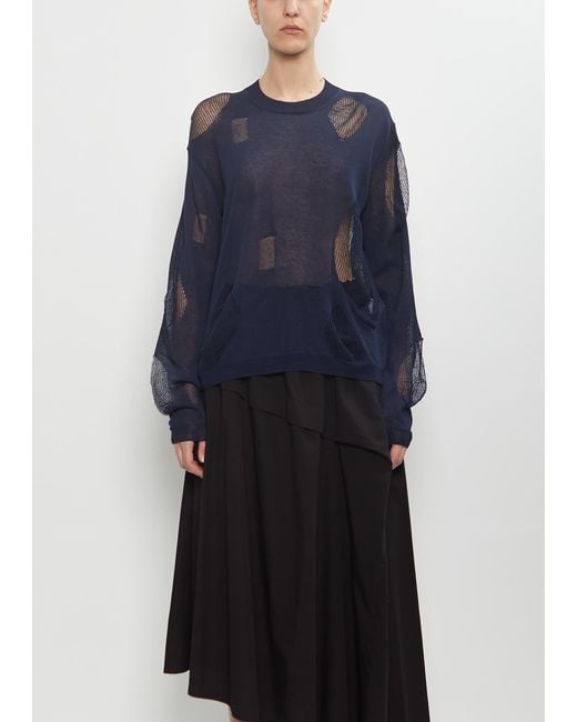 Yohji Yamamoto Blue Cotton Flax Open Knit Sweater