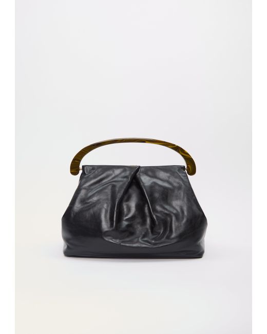 Dries Van Noten Black Leather Clasp Crisp Bag