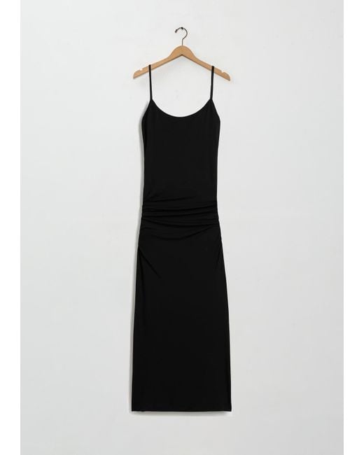 Totême Black Draped Jersey Slip Dress