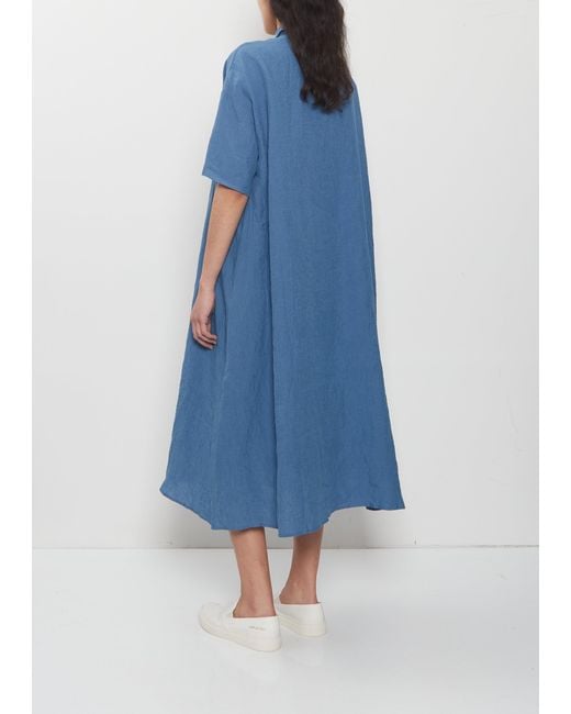 Apuntob Blue Classic Collar Linen Shirtdress