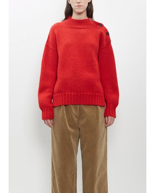 MHL by Margaret Howell Red Wool Button Neck Sweater