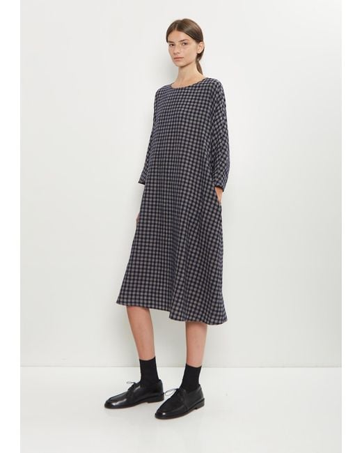 Apuntob Blue Wool Micro Tartan Tunic Dress