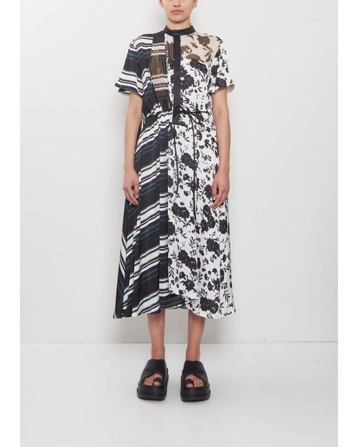 Sacai White Pattern Mix Fluid Dress