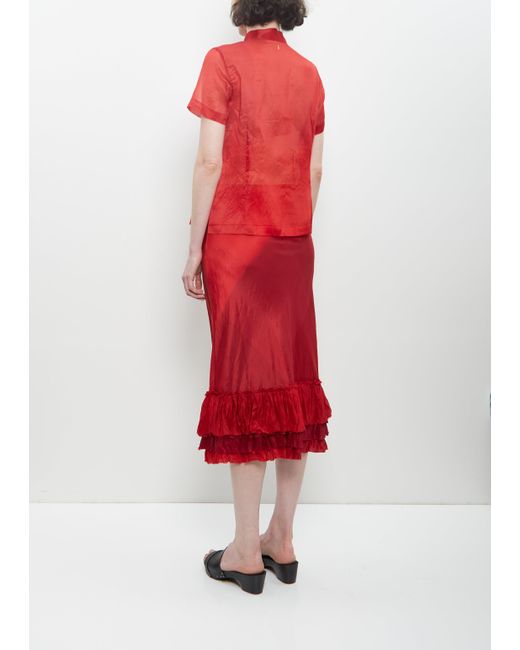 Dosa Red Silk Ruffle Skirt