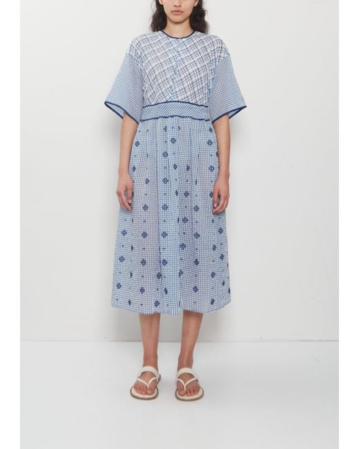 Antipast Blue Trim Detail Embroidery Cotton Dress