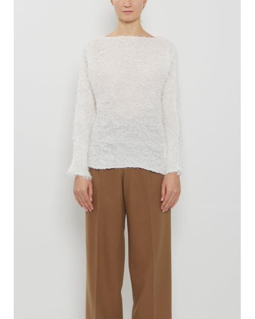 Issey Miyake White Shifted Fuzzy Pleats Sweater